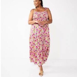 DRAPER JAMES RSVP Floral Tie Strap Ruffled Tiers Smocked Top Maxi Dress XL VGC